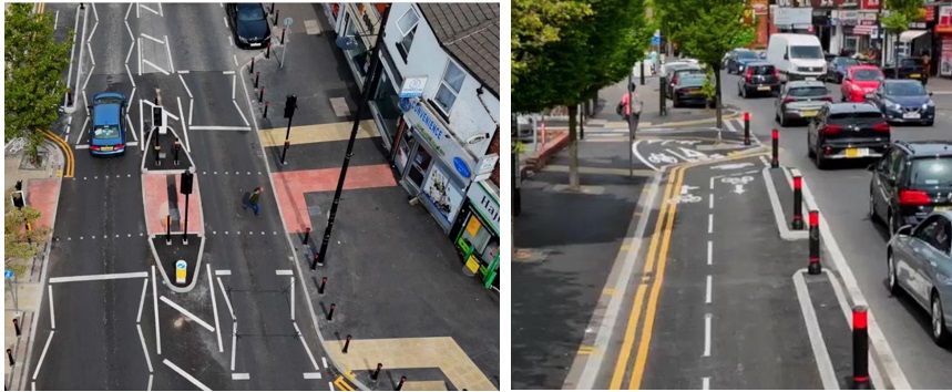 Two images of A6 Arcadia - Levenshulme and Burnage Active Neighbourhood Scheme