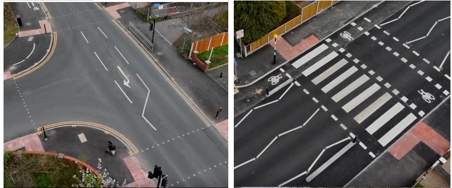 Aerial view of the road improvements at Matthew's Lane